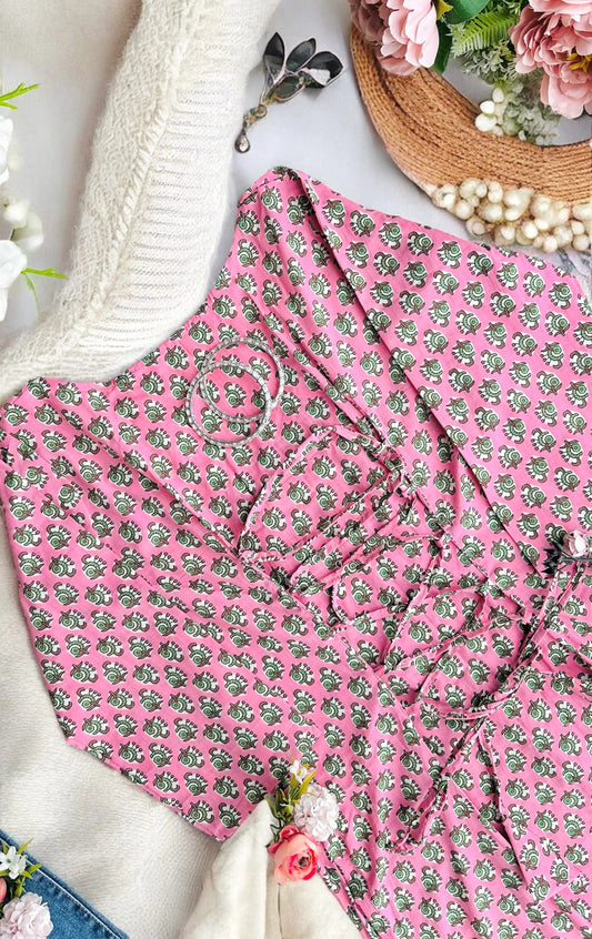Pink Block Jaipuri Back-Tie Top