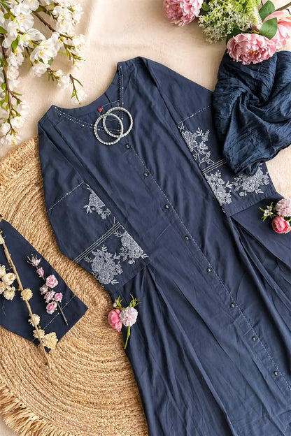 Meher Charcoal Embroidered Suit Set