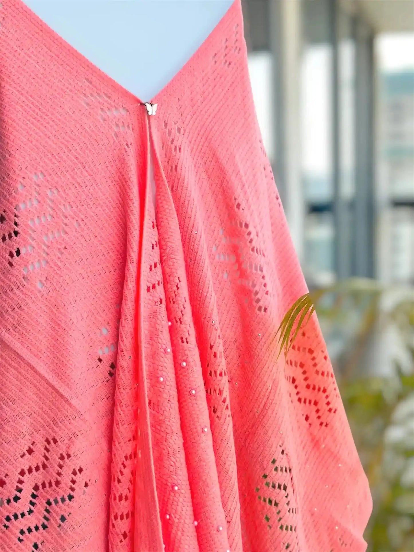 Pink Beaded Wool Winter Stole