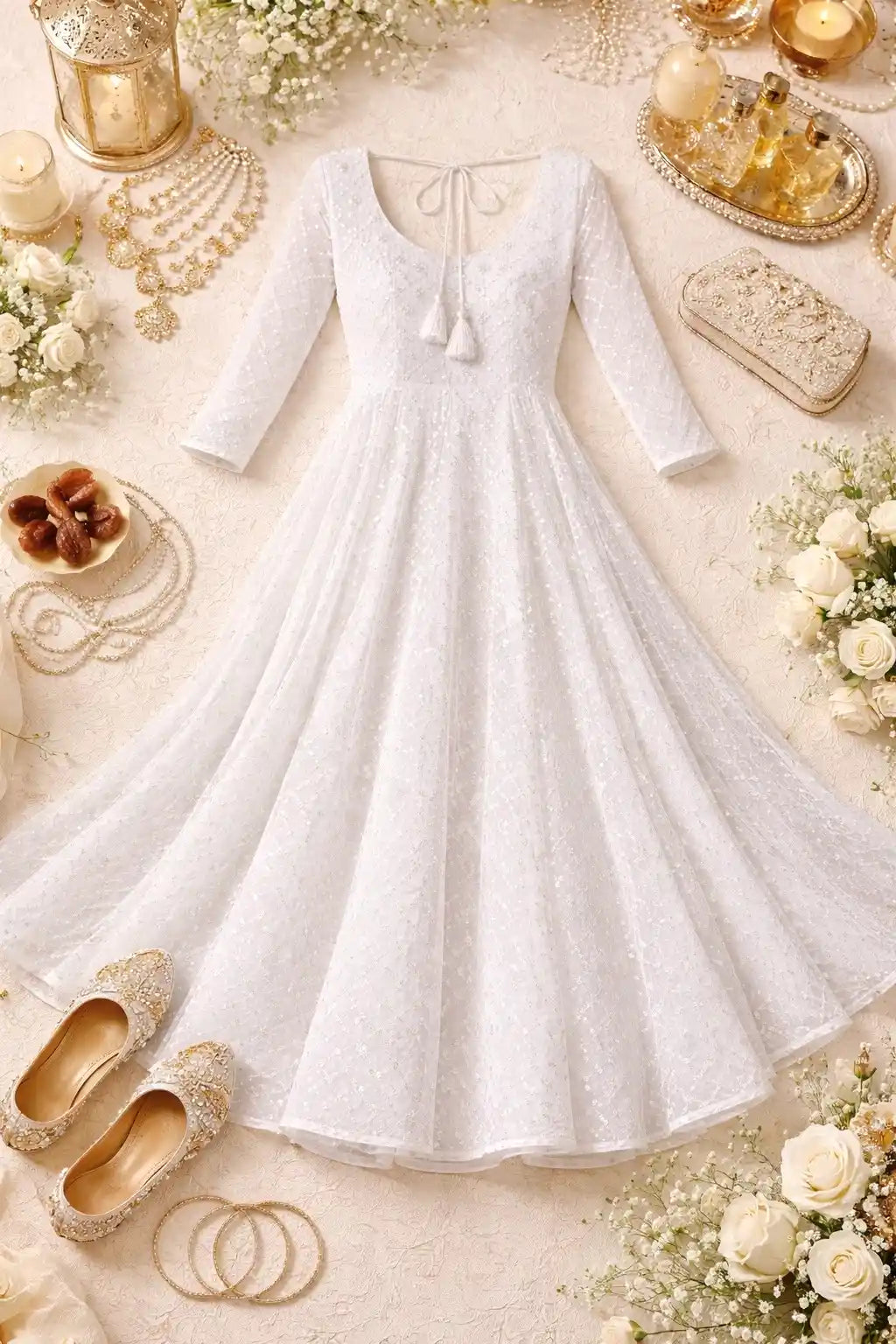 Mahima's Shine White Gulnaz Anarkali