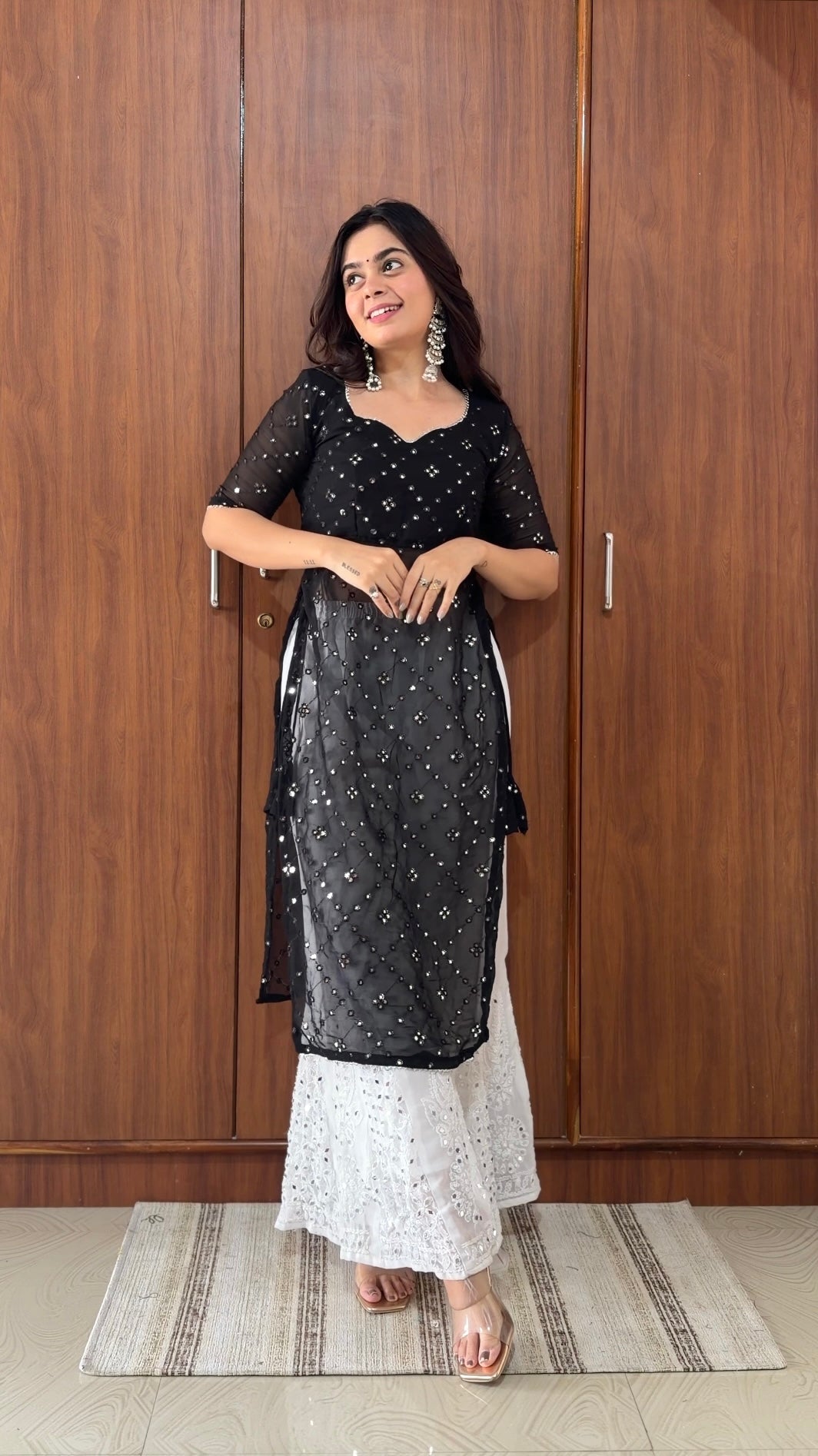 Classy Black Mirror Embroidered Gulnaz Kurta