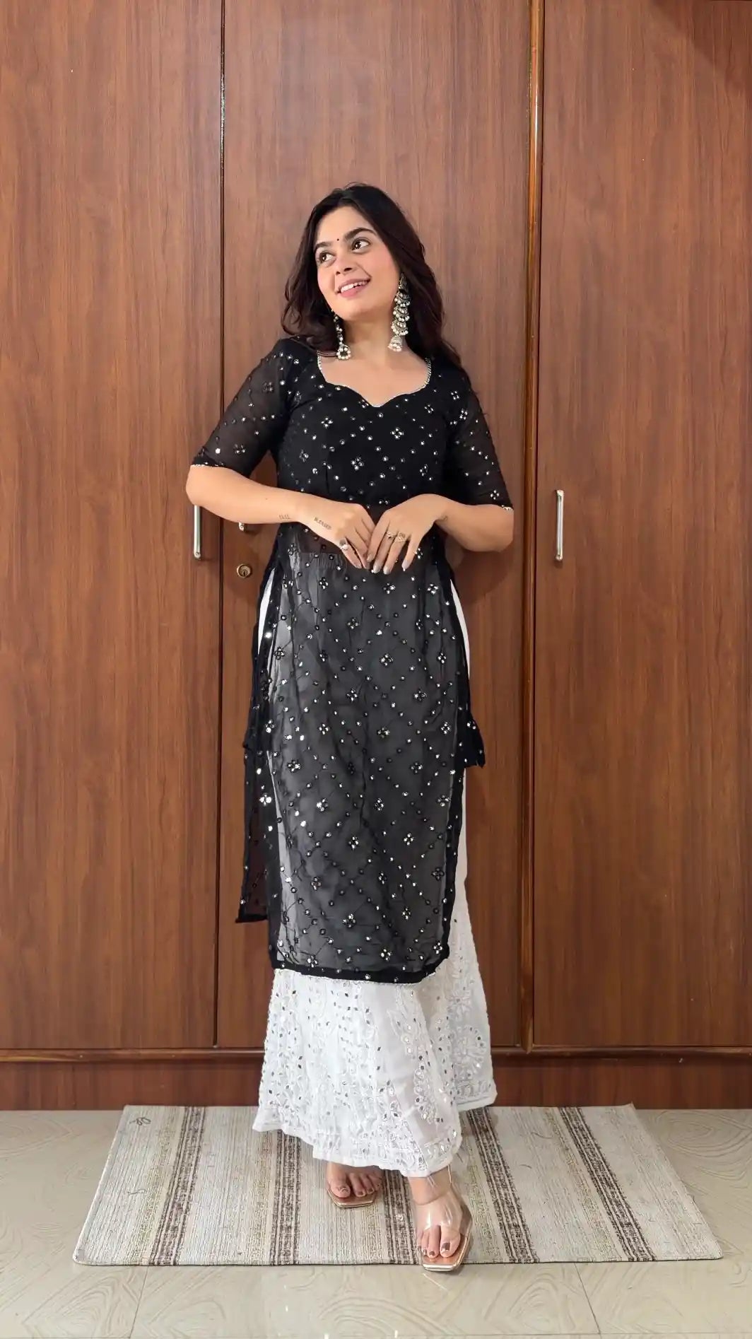 Classy Black Mirror Embroidered Gulnaz Kurta