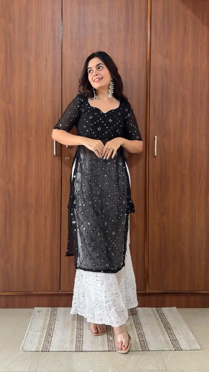 Classy Black Mirror Embroidered Gulnaz Kurta