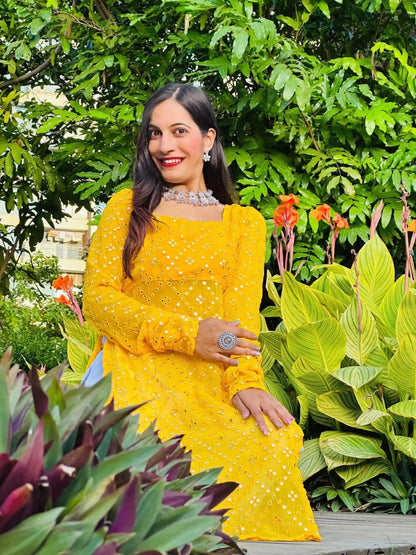 Amber Yellow Mirror Gulnaz Kurta