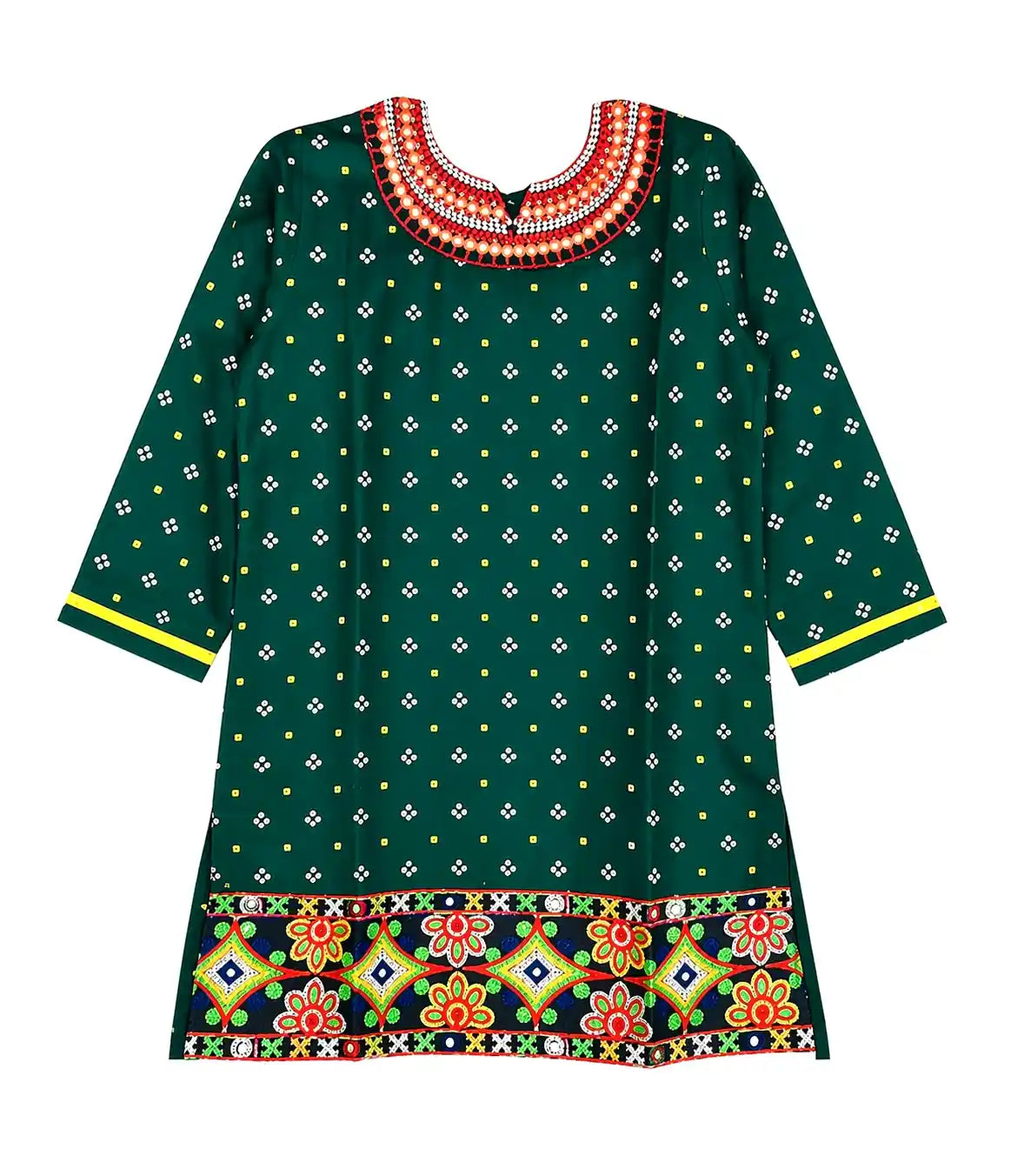 Green Bandhej Gamti Kurta