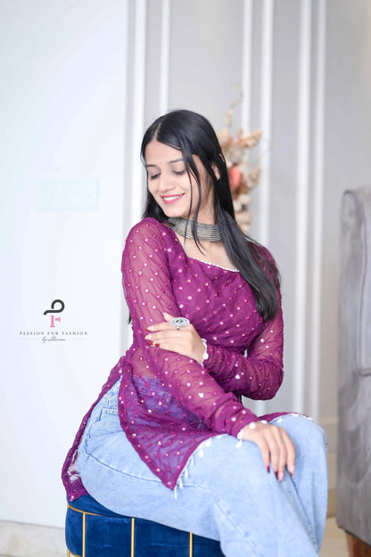 Vintage Wine Gulnaz Embroidered Kurta
