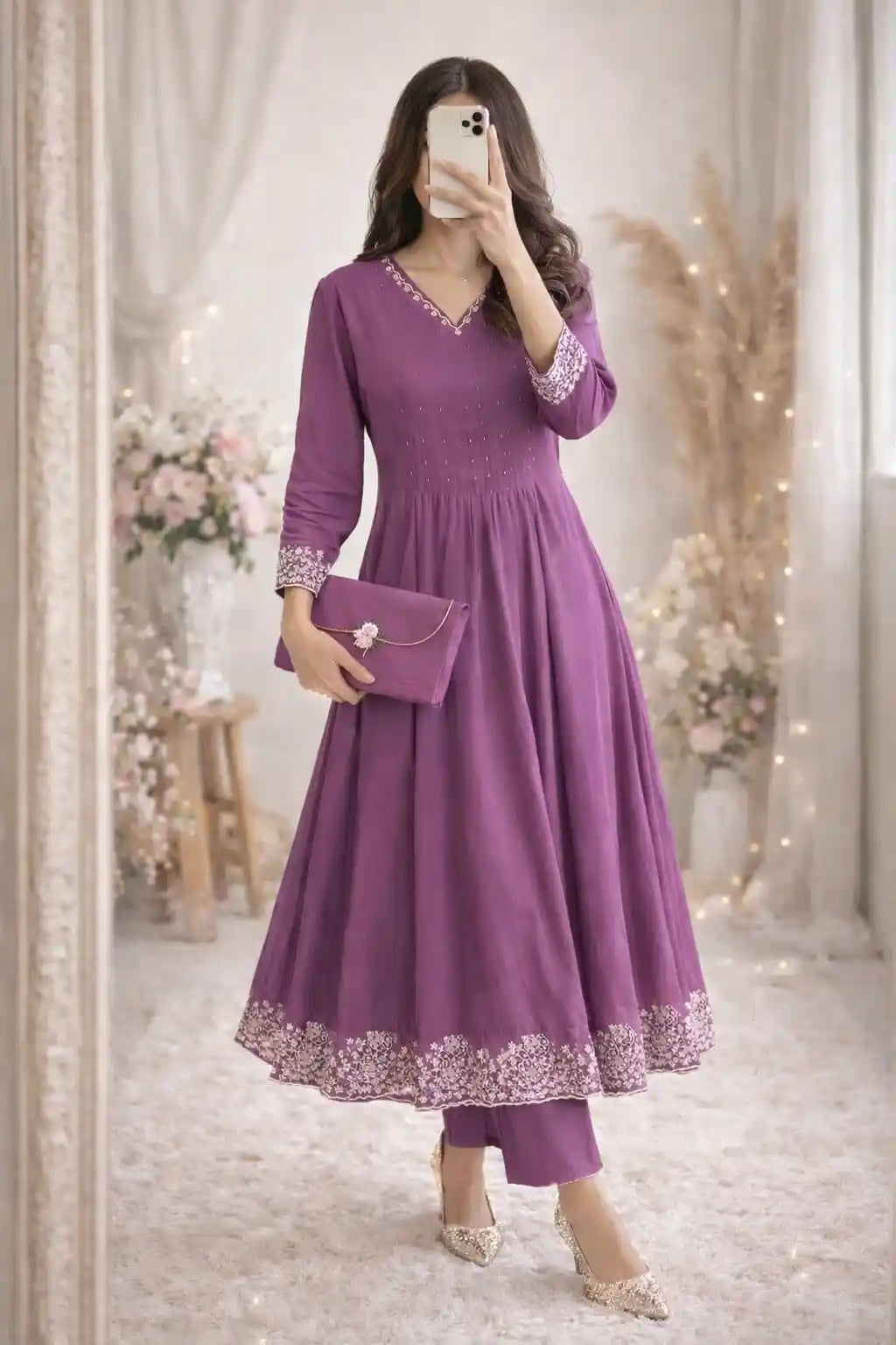 Elegant Purple Embroidered Kurta Set