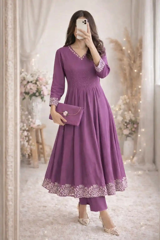 Elegant Purple Embroidered Kurta Set
