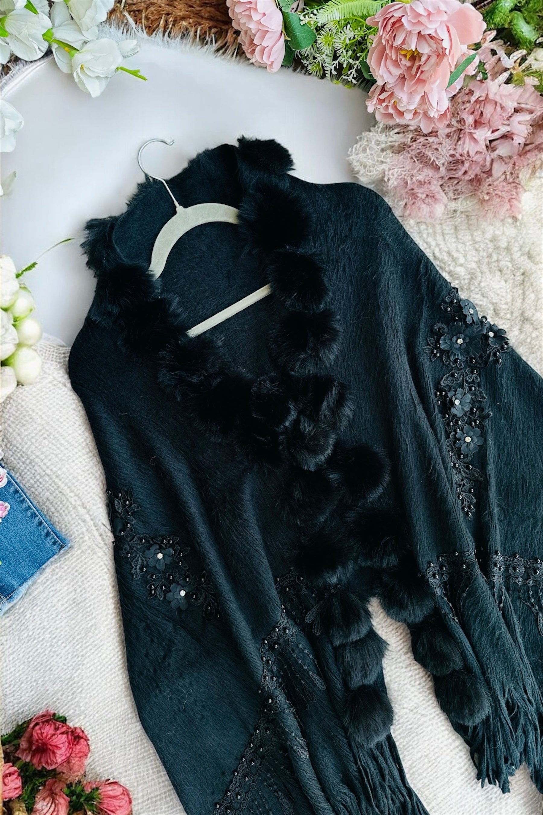 Soft Black Fur Winter Cape