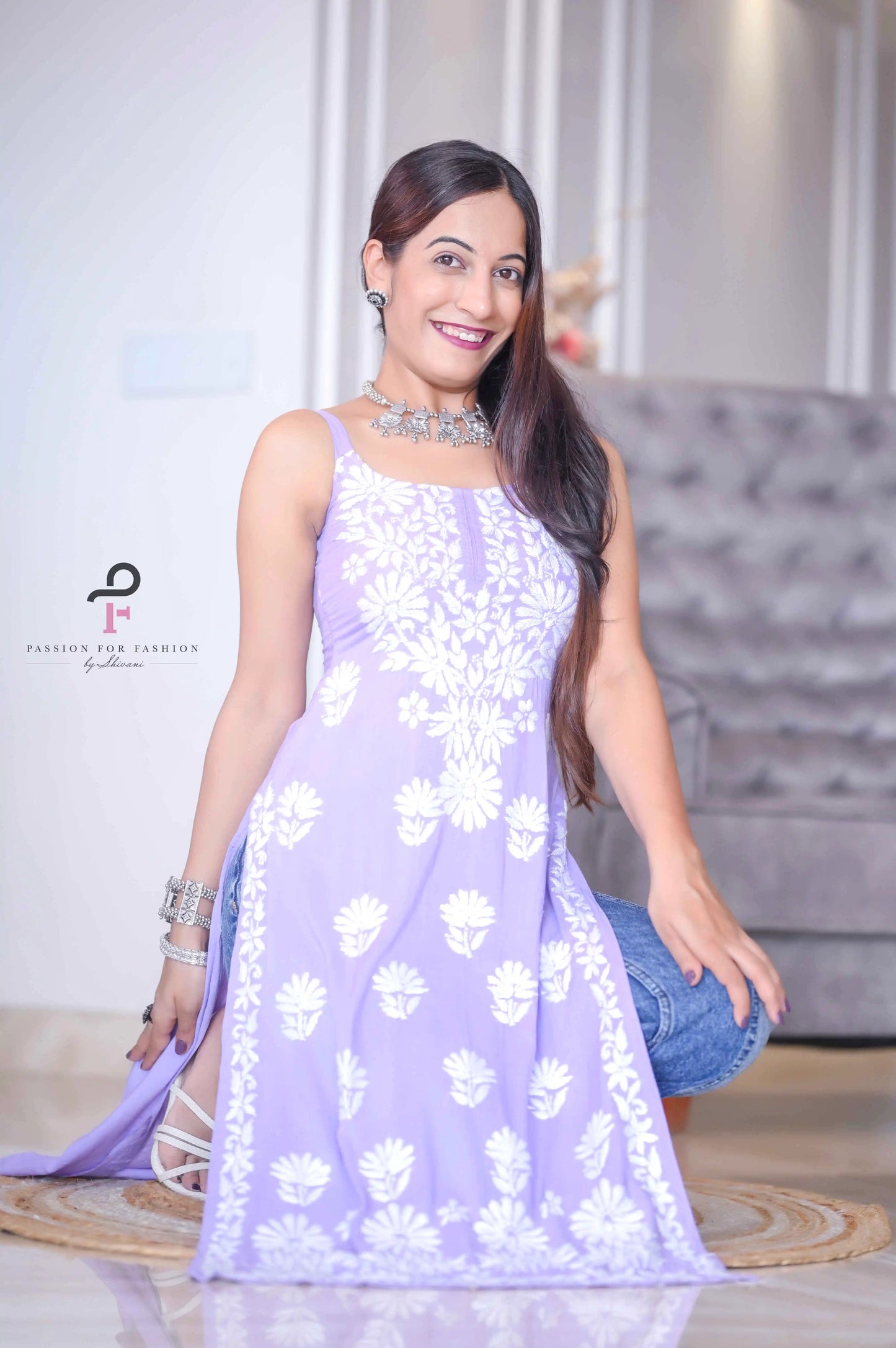 Blush Lilac Reet Aliya Chikan Kurta