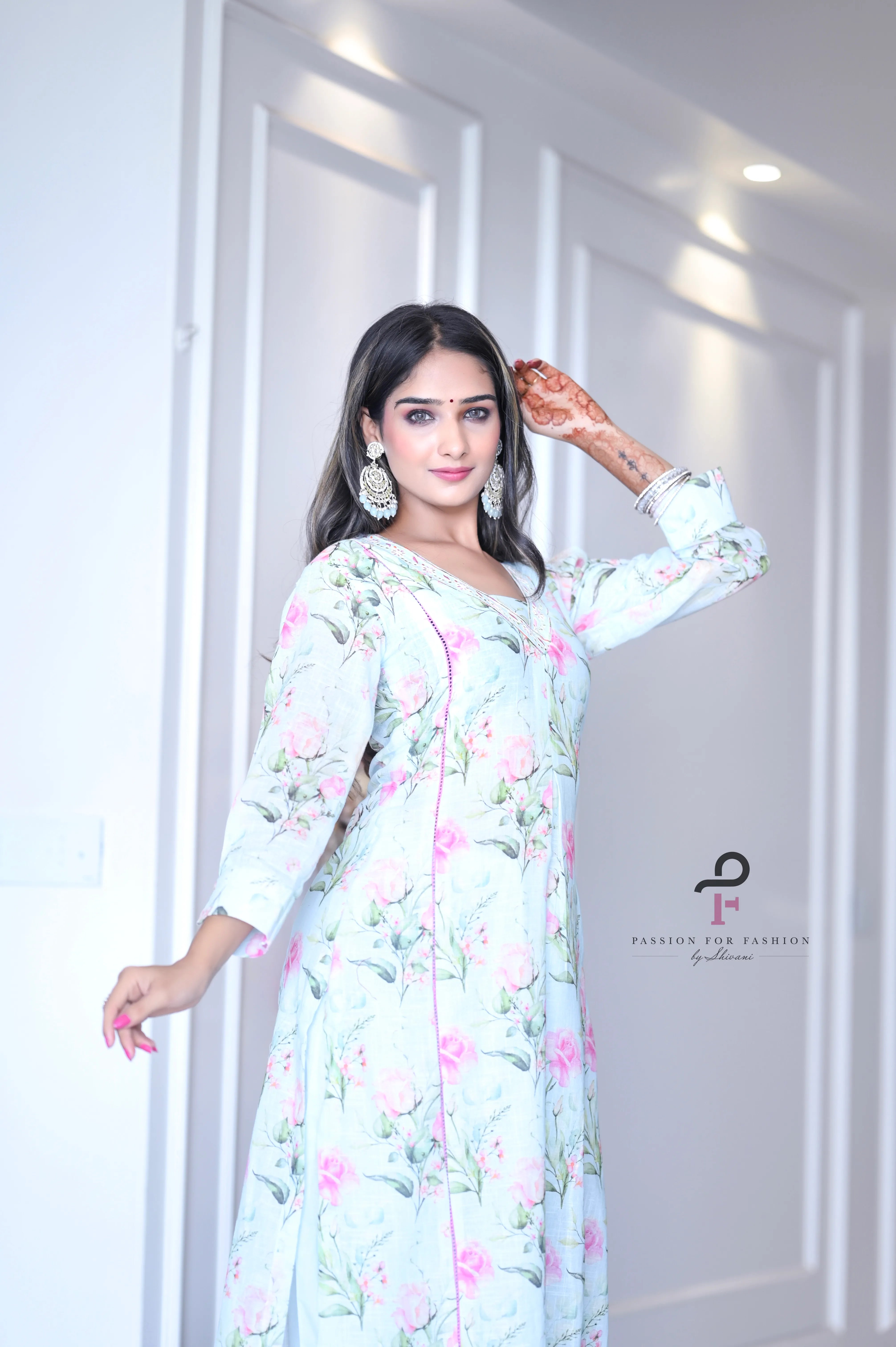 Blush Blue Floral Meher Suit Set