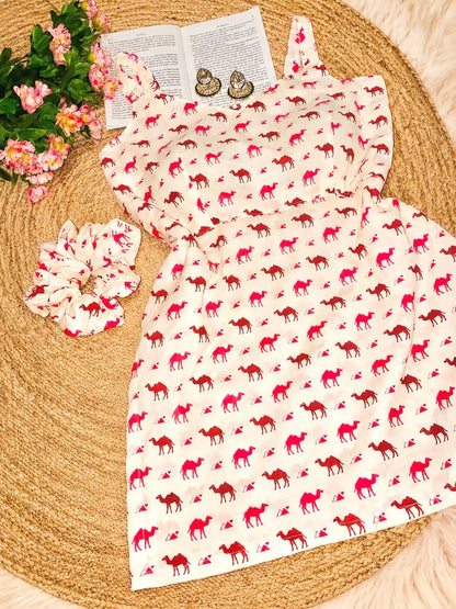 Pink Camel Handblock Short Kurta