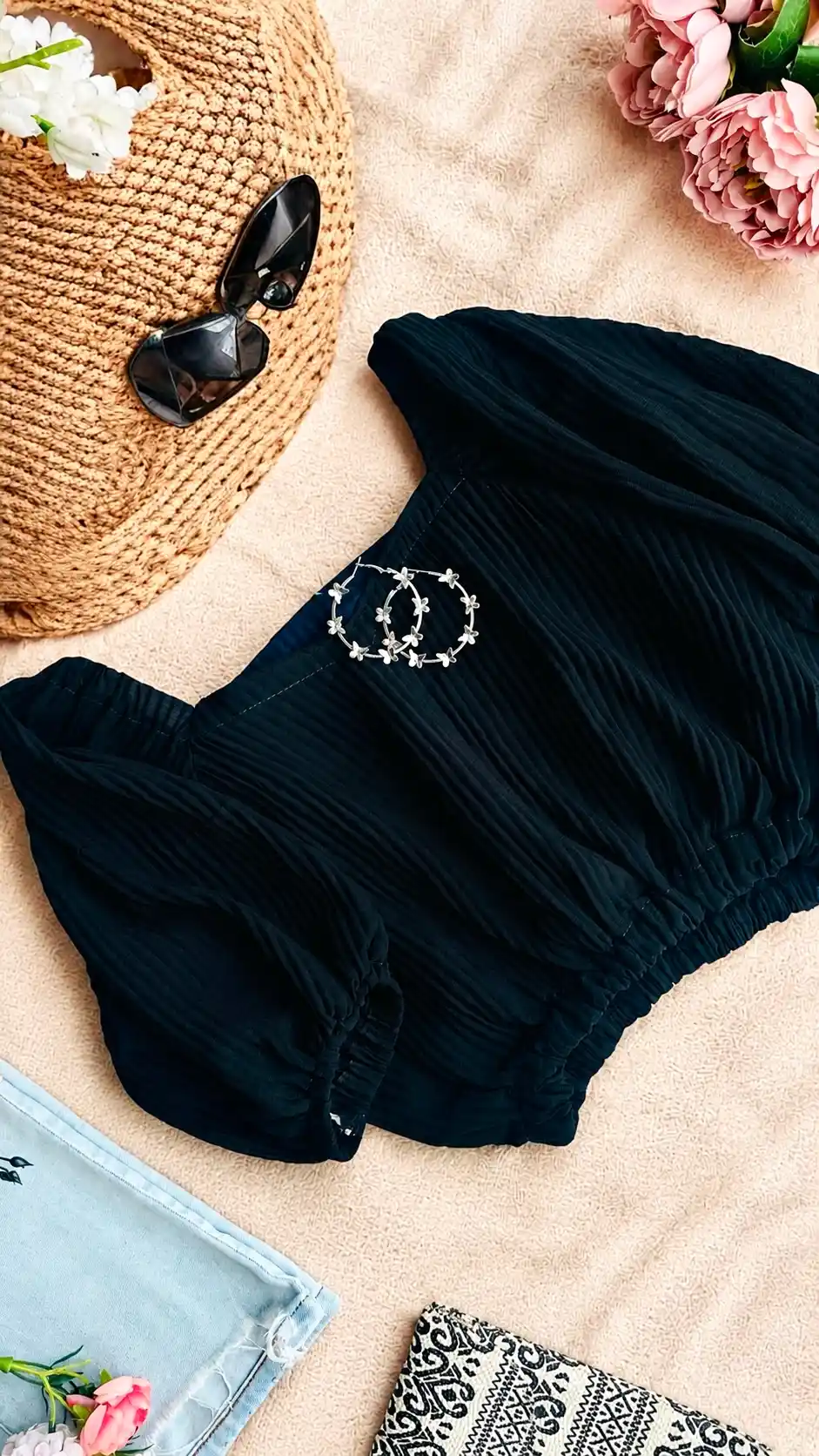 Midnight Charm Smocked Crop Top