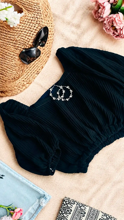 Midnight Charm Smocked Crop Top