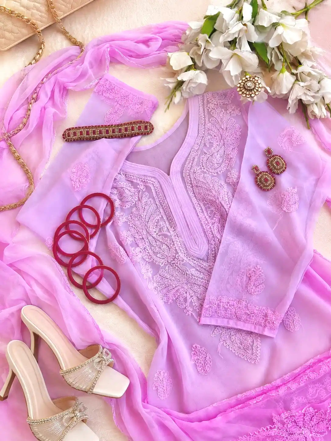 Blush Pink Nazakat Chikan Noor Set