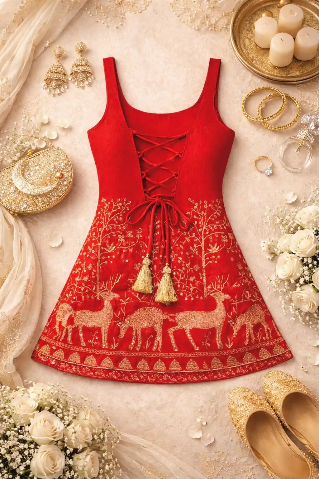 Scarlet Red Hand Embroidered Kurta