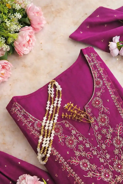 Embroidered Purple Suit Set