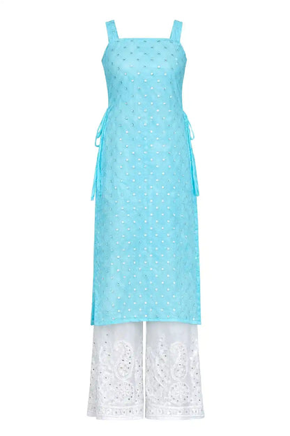 Soft Blue Mirror Blush Gulnaz Kurta