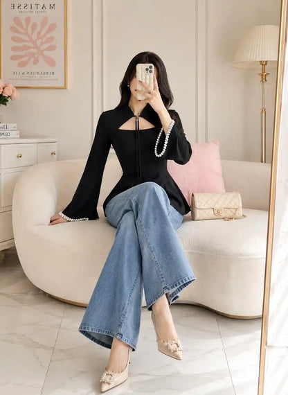 Pearl Edge Cape Style Peplum Top