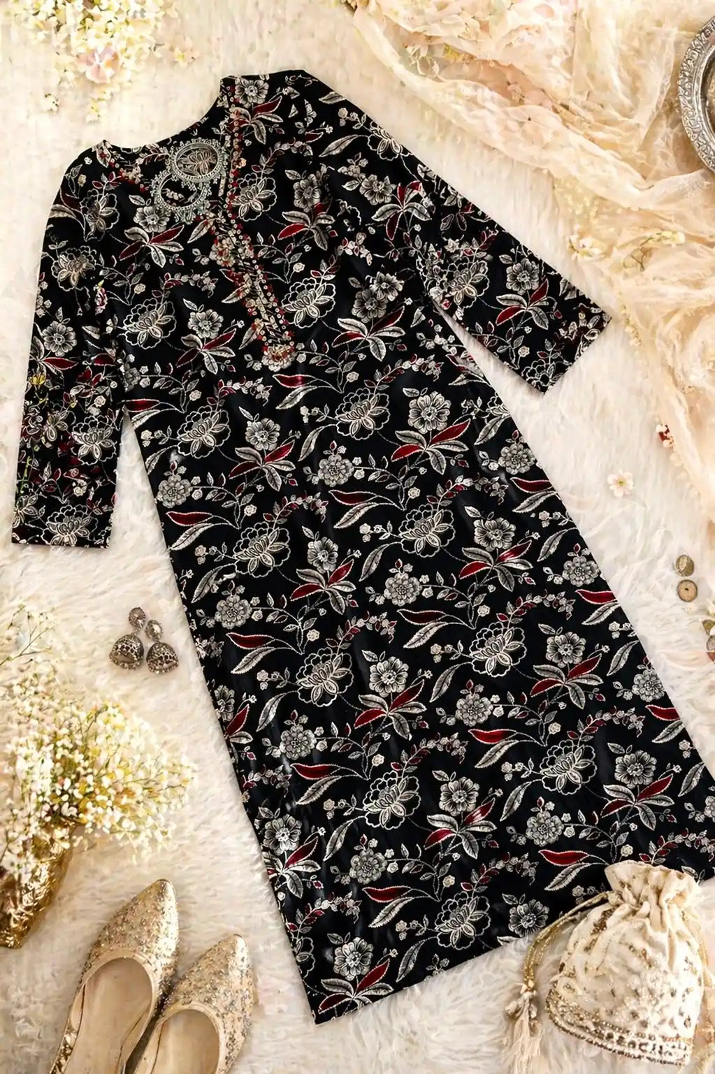 Kalamkari Black Mul Budget Kurta