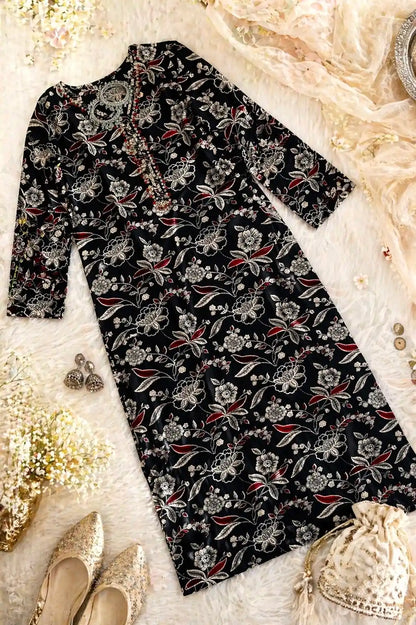 Kalamkari Black Mul Budget Kurta