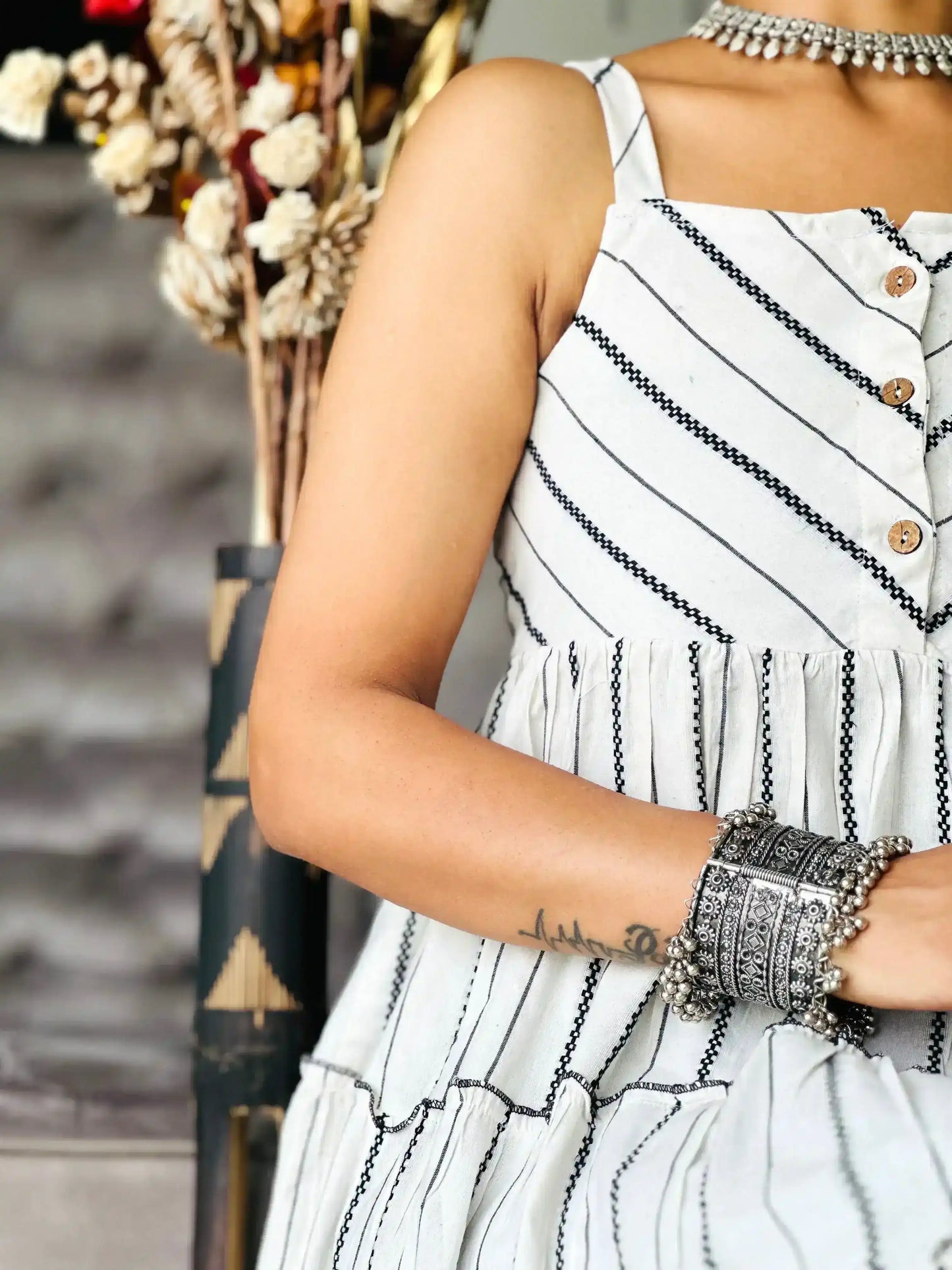 Titanium White Gulnaz Frill Kurta