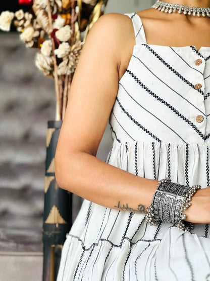 Titanium White Gulnaz Frill Kurta