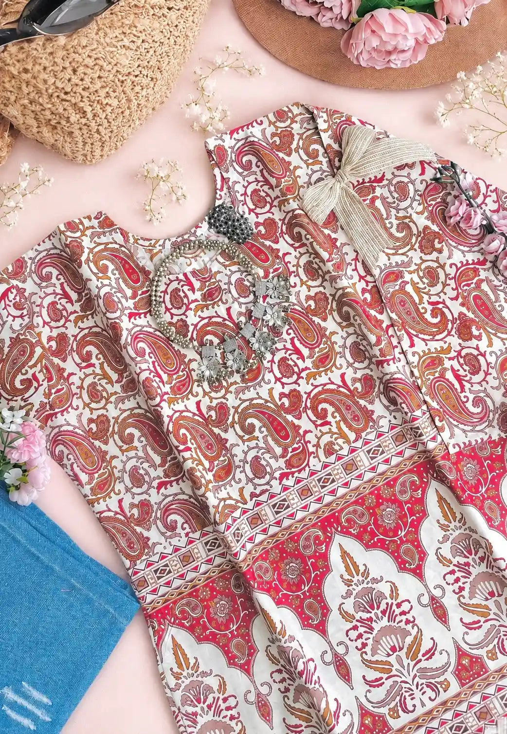 Maroon Block Rangriti Short Kurta