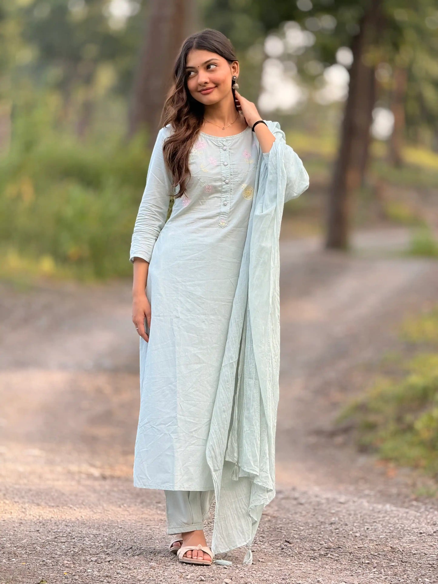 Pastel Aqua Blossom Kurta Set