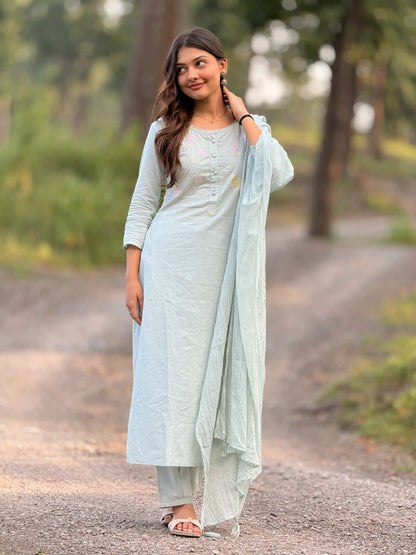 Pastel Aqua Blossom Kurta Set