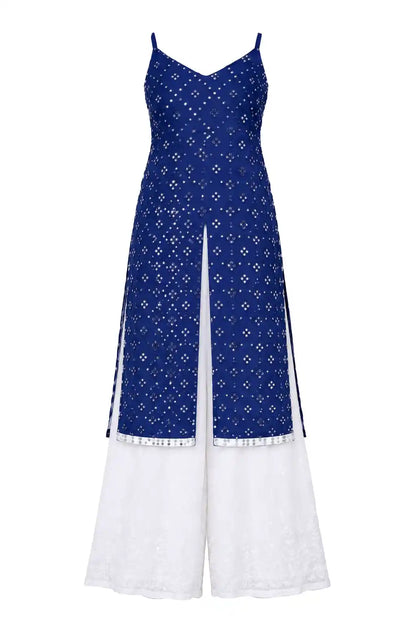 Dazzle Blue Mirror Embroidered Gulnaz Kurta