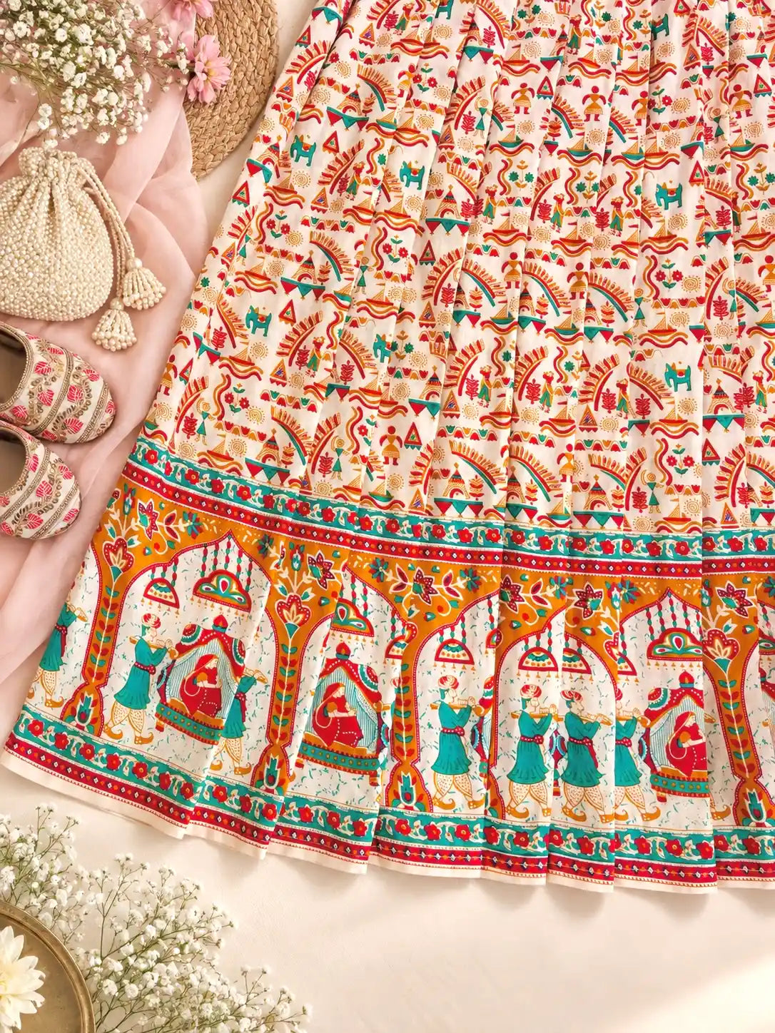Jaipuri Heritage Print Flared Twirl Skirt