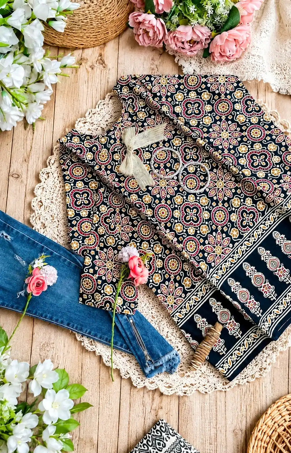 Black Sanganeri Short Kurta