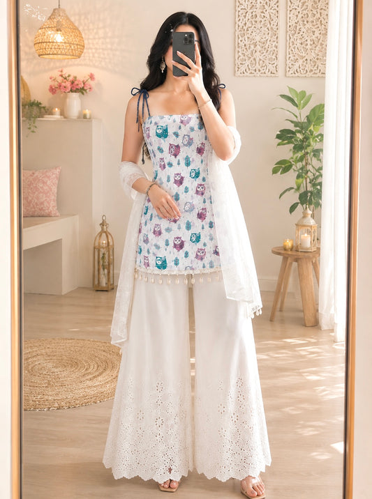 Designer Owl Print Short Kurti