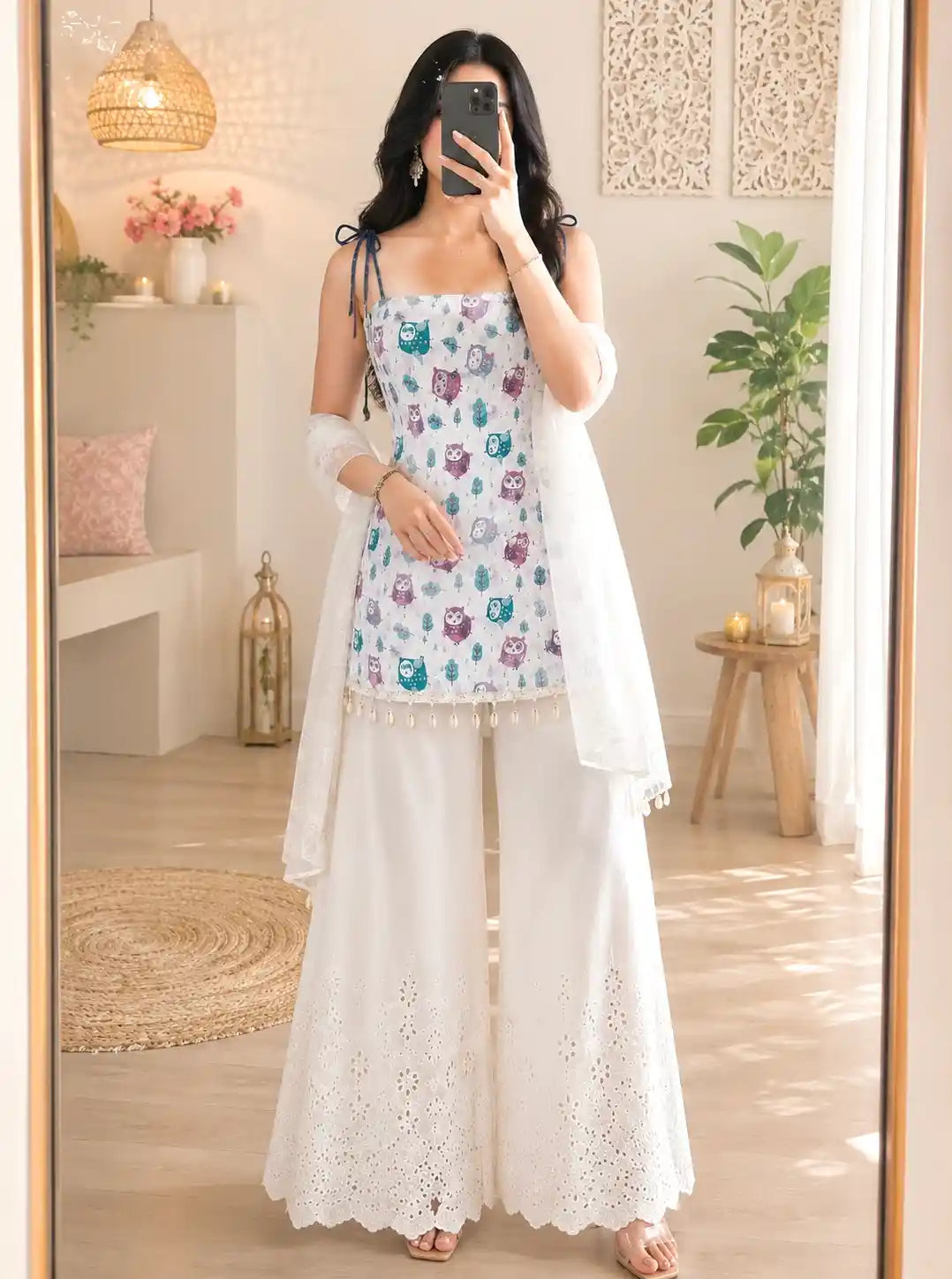 Designer Owl Print Short Kurti