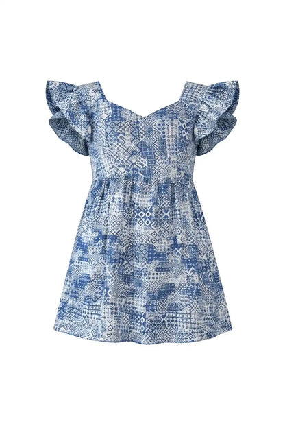 Indigo Ruffle Sleeve Tunic Top