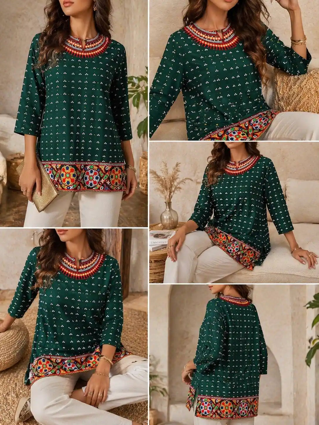 Gamti Green Jaipuri Short Kurta