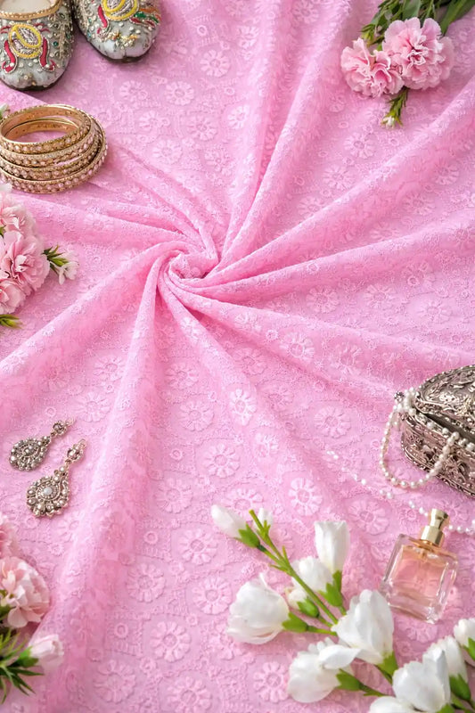 Pretty In Pink Gulnaz Embroidered Fabric Cut