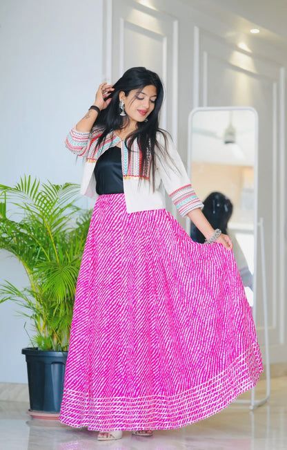 Pink Lehriya Jaipuri Twirl Skirt - Passion for Fashion by Shivani