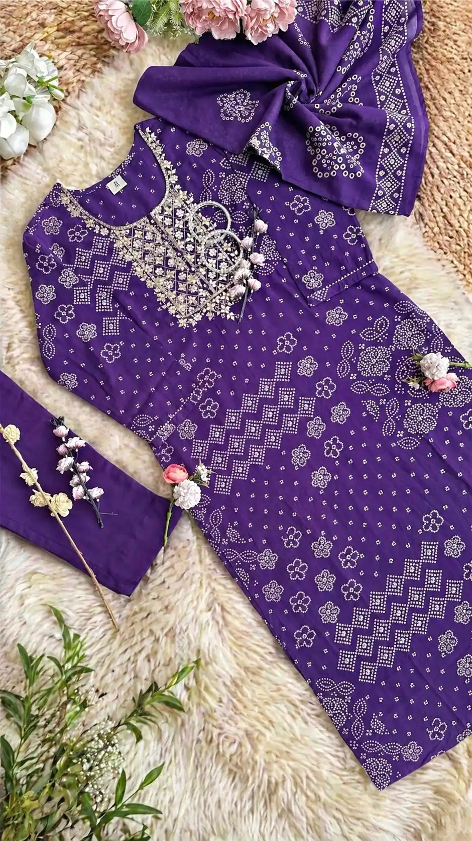 Meher’s Royal Purple Bandhej Suit