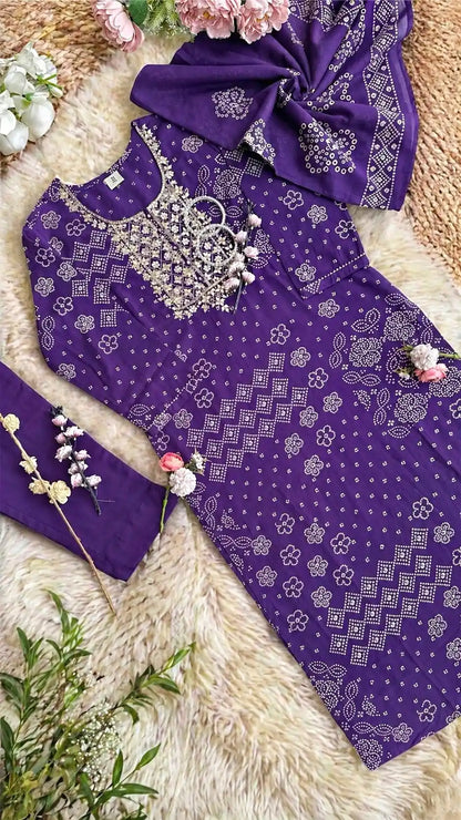 Meher’s Royal Purple Bandhej Suit