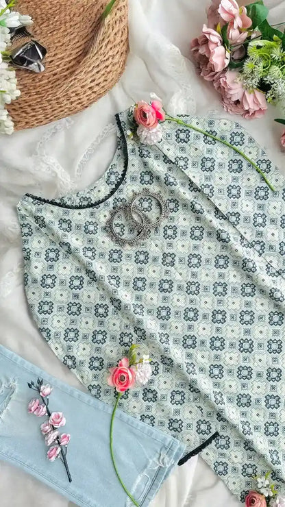 Lace Grey Jaipuri Kurta