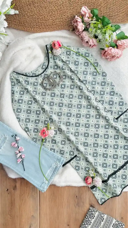 Lace Grey Jaipuri Kurta