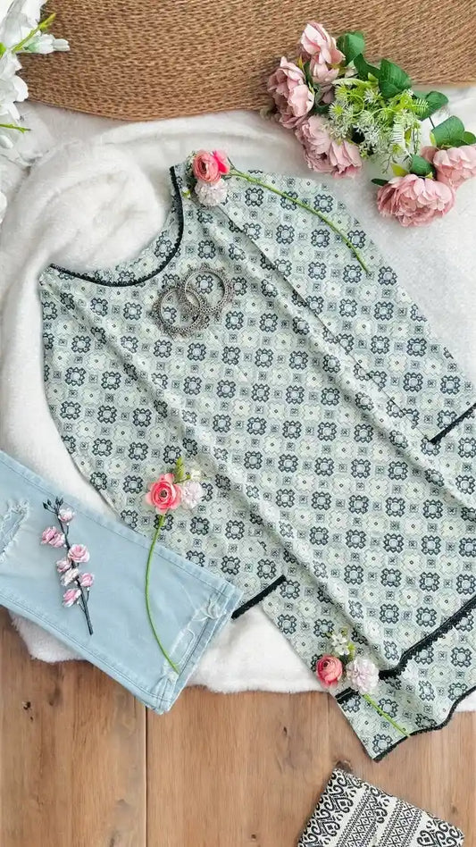 Lace Grey Jaipuri Kurta