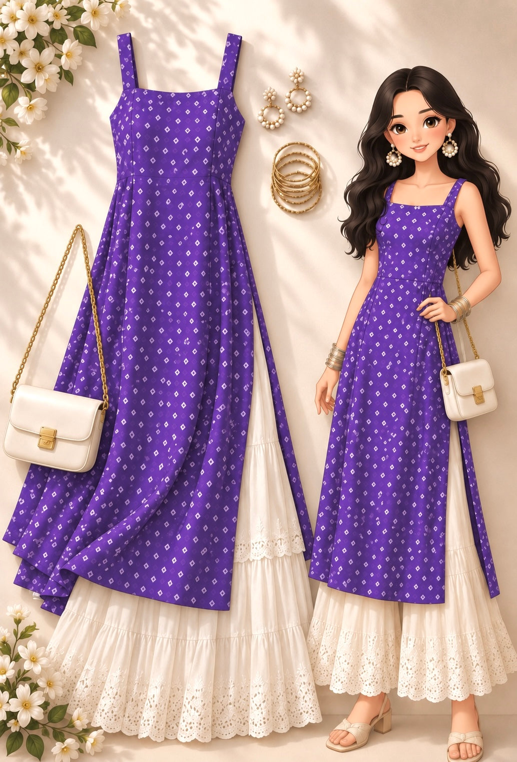 Lavender Bloom Bandhej Gulnaz Kurta