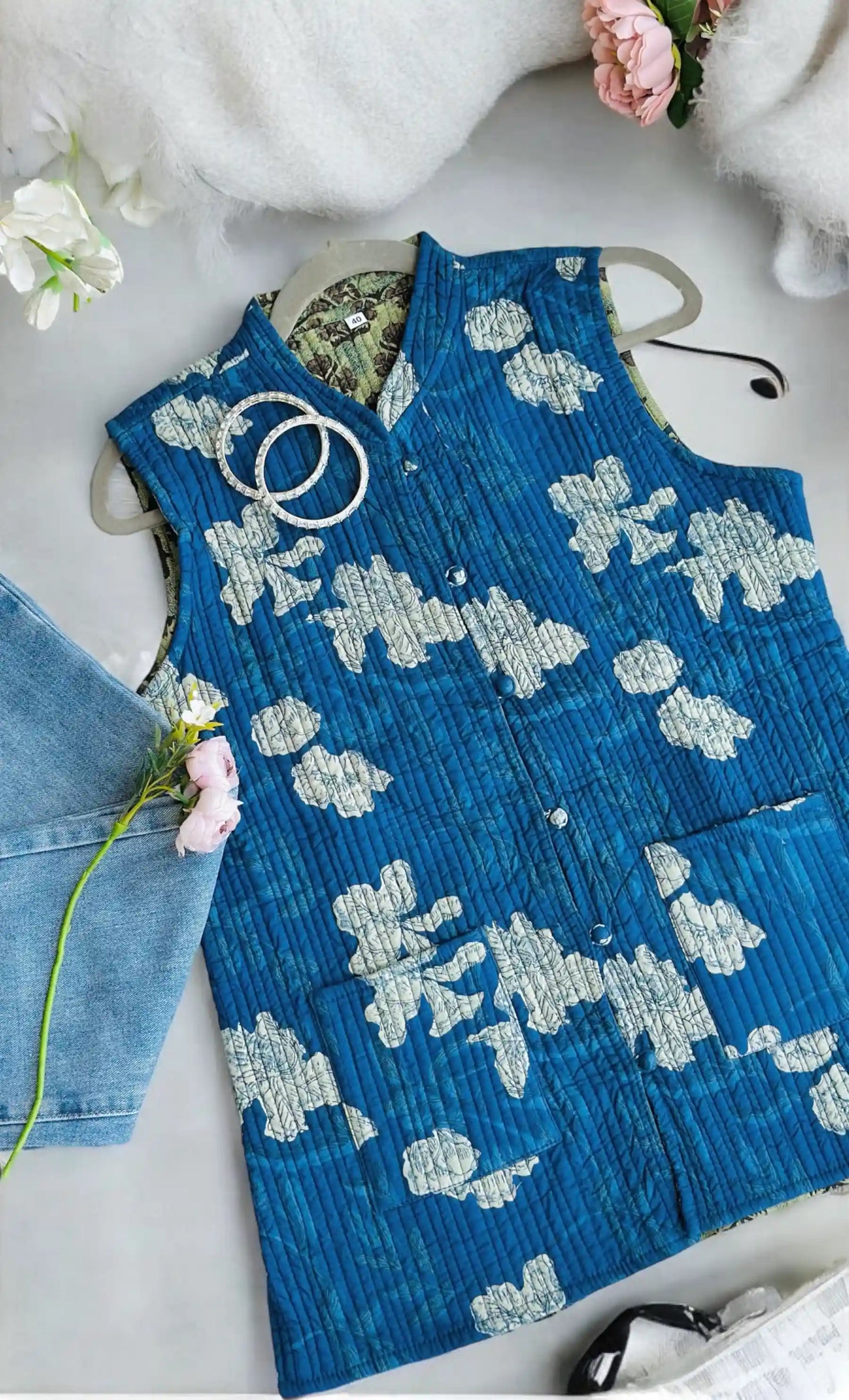 Blue Floral Jaipuri Jacket