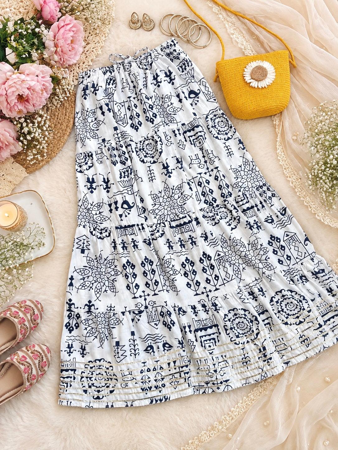 Jaipuri Indigo Folk Flared Twirl Skirt