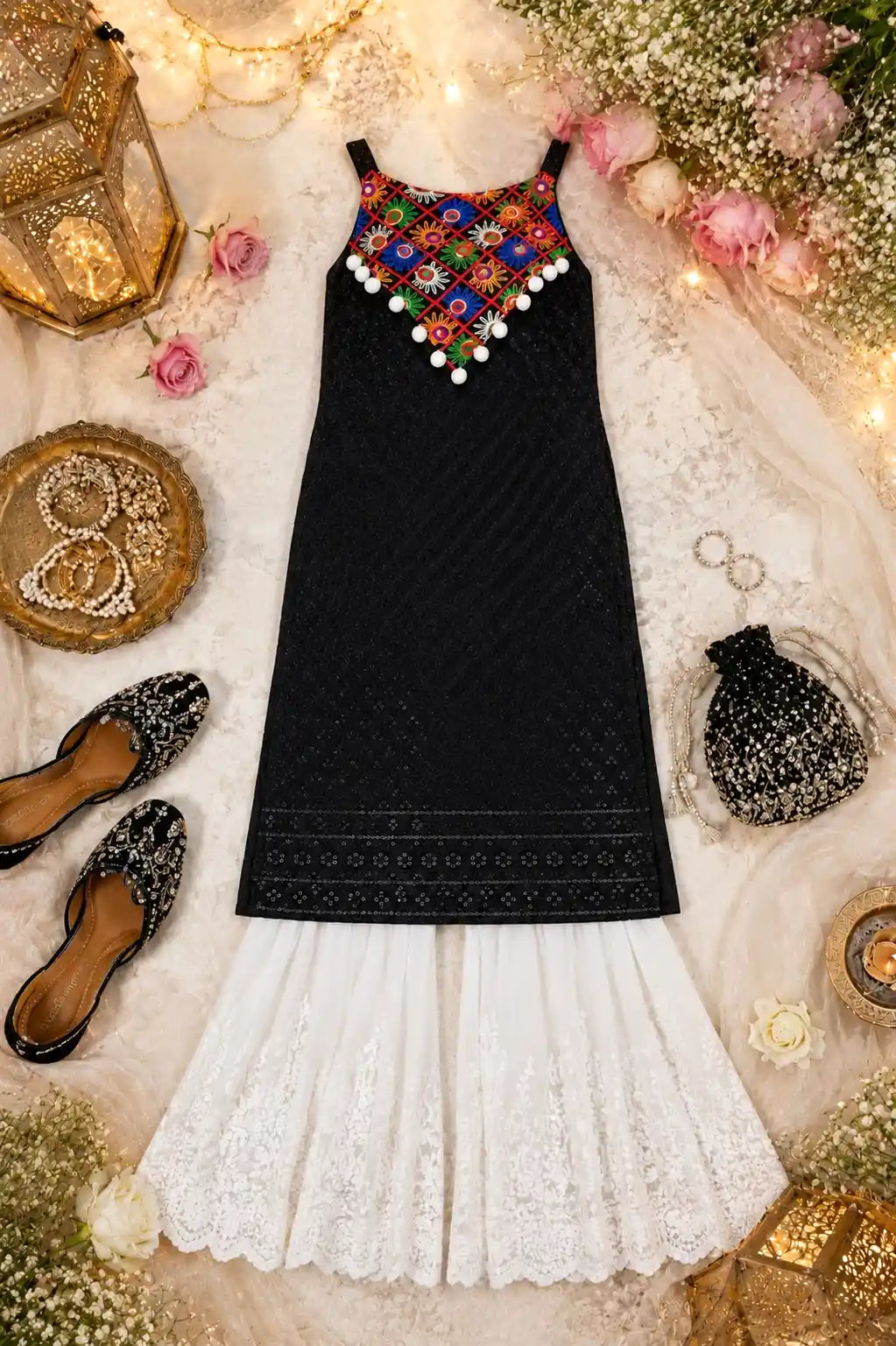 Sequence Black Gulnaz Embroidered Kurta