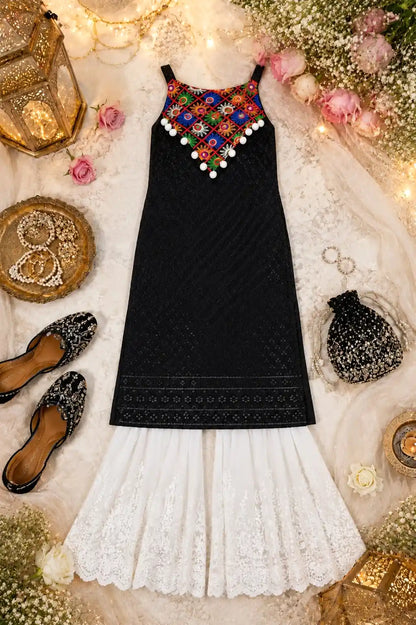 Sequence Black Gulnaz Embroidered Kurta