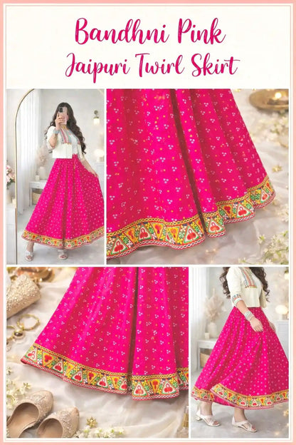 Bandhni Pink Jaipuri Twirl Skirt